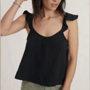 Marine Layer Navy Gauzy Ruffle Sleeve Tank Top Size Large